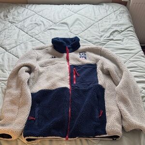 Kappa Sherpa Fleece Jacket in Cream and Navy with Red Accents